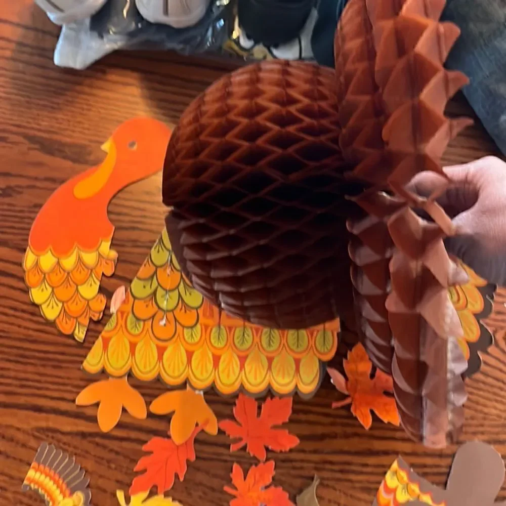 Vintage Hallmark honeycomb Thanksgiving turkey & Santa Christmas Card holder